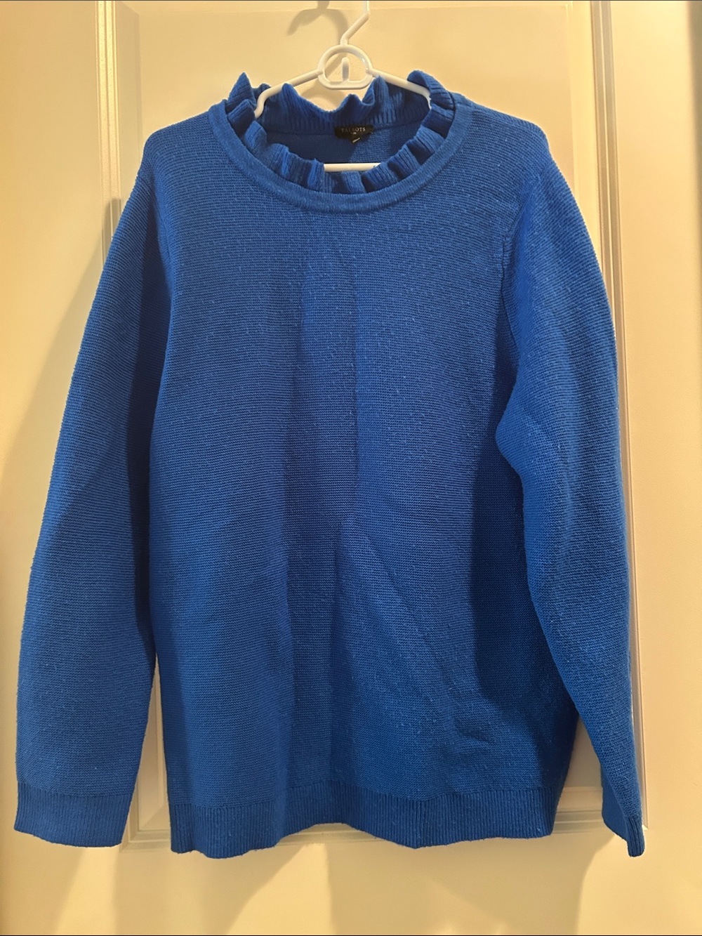 Talbots Plus Women Ruffle-Trim PullOver Crewneck Knit Sweater size 2X Royal Blue